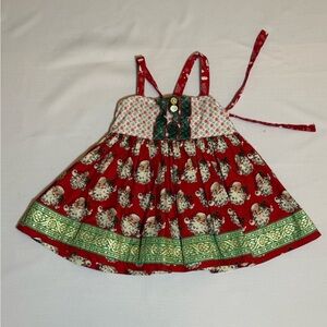 Daffodil Fields Designs Festive Red and Green Top with Santa Print Sz 2